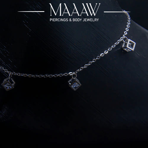 خلخال فضة مكعبات داخلها فص موديل 9228