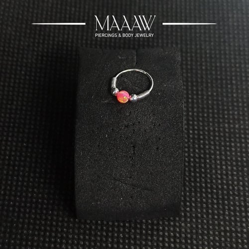 زمام بيرسينج فضة 925s دائري حلقة كرتين و خرزة أحمر...