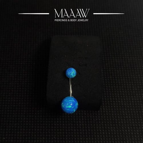 حلق بيرسينج فضة 925s للسرة حجر أزرق موديل 9148