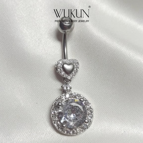 حلق بيرسينج فضة 925 للسرة بتصميم قلب مع تعليقة دائ...