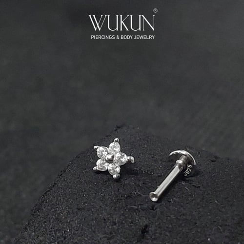 بيرسينج فضة 925s برغي باك فلات شكل وردة خماسية