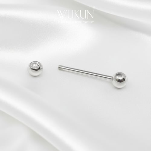 حلق بيرسينج فضة 925s بار مستقيم بكرة بفص شفاف