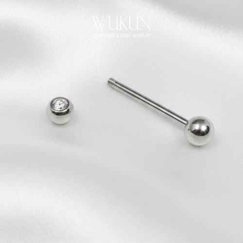 حلق بيرسينج فضة 925s بار مستقيم بكرة بفص شفاف