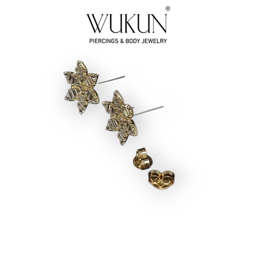 أقراط ذهب عيار 18k فلاشينج فلوريت زهرة سداسية