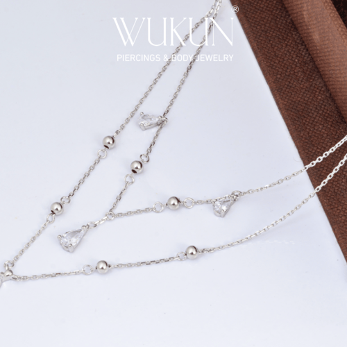 سلسال فضة عيار 925 دورين بفصوص دمعة لامعة مع كرات...