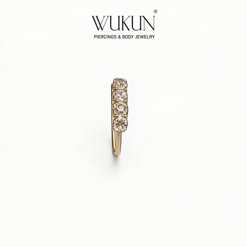 زمام بيرسينج ذهب 18K دائري حلقة بأربع فصوص صغيرة