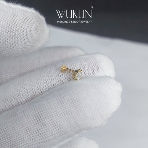 بيرسينج برغي باك فلات Back Flat ذهب عيار 18k بفص أ...