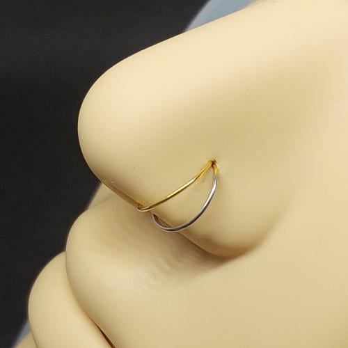 زمام بيرسينج ذهب 18K دائري حلقة مزدوجة لونين ذهبي...