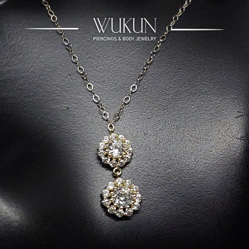 سلسال ذهب عيار 18K دائرتين بفصوص لامعة