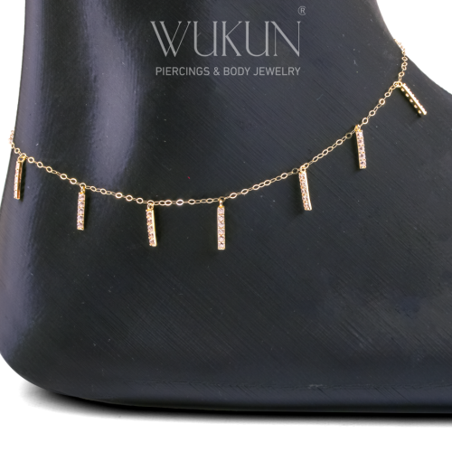 خلخال ذهب عيار 18k بأشكال مستطيلة معلقة بفصوص