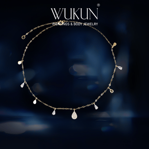 خلخال ذهب عيار 18k بفصوص دمعة معلقة