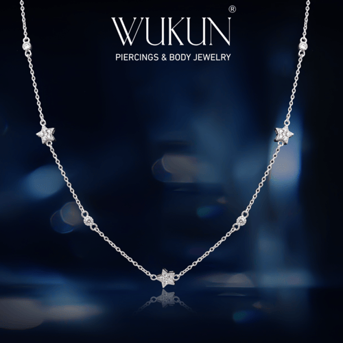 عقد شوكر فضة عيار 925 نجوم بفصوص لامعة