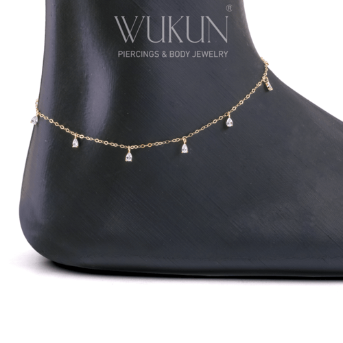 خلخال ذهب عيار 18k بفصوص دمعه معلقة