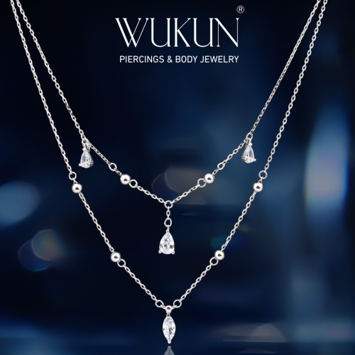 سلسال فضة عيار 925 دورين بفصوص دمعة لامعة مع كرات...