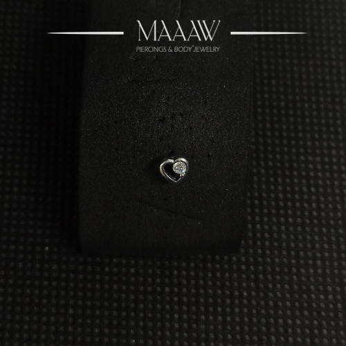 زمام بيرسينج فضة 925s طرف مدبب للأنف قلب بفص أبيض