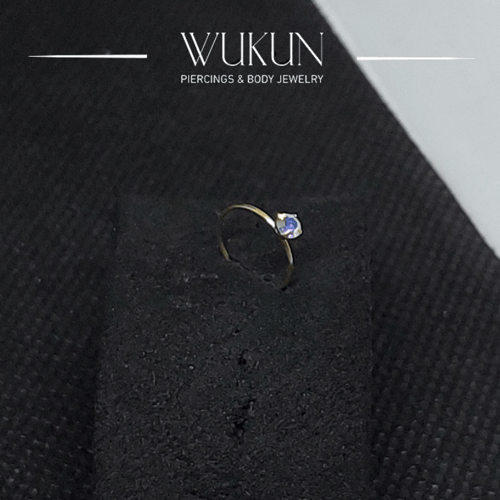 زمام بيرسينج ذهب عيار 18K دائري حلقة بفص عاكس ألوا...