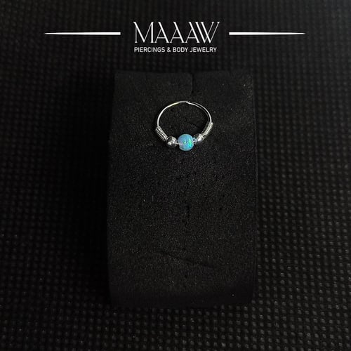 زمام بيرسينج فضة 925s دائري حلقة كرتين وخرزة سماوي...