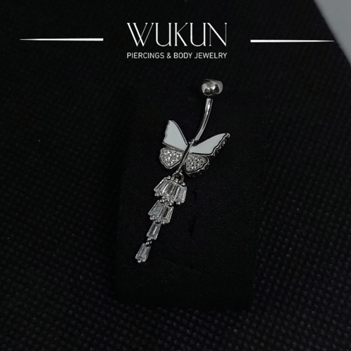 حلق بيرسينج فضة 925s للسرة فراشة بكرستالات معلقة