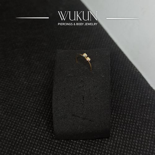 زمام بيرسينج ذهب عيار 18K دائري حلقة بفصين صغيرة ع...