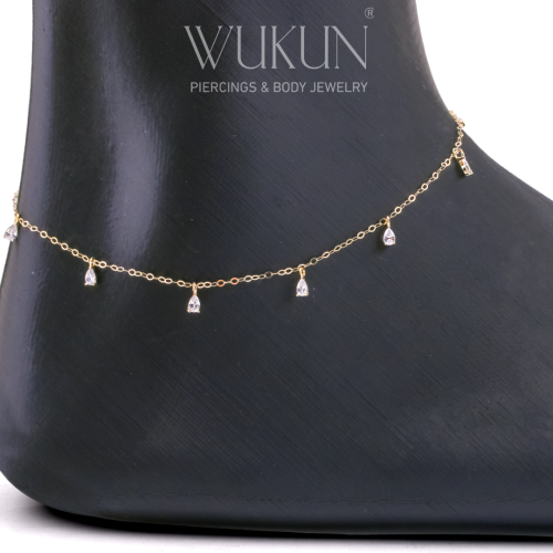 خلخال ذهب عيار 18k بفصوص دمعه معلقة