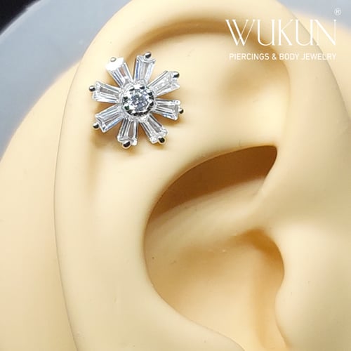 بيرسينج فضة 925s برغي باك فلات شكل وردة كبيرةبفصوص...