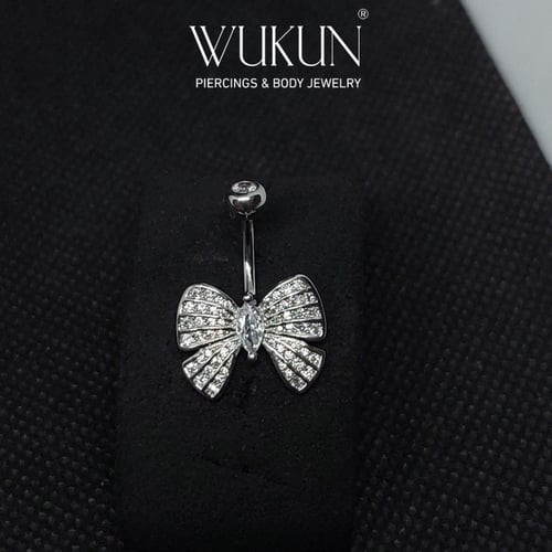 حلق بيرسينج فضة 925S للسرة بشكل فراشة بفصوص صغيرة...