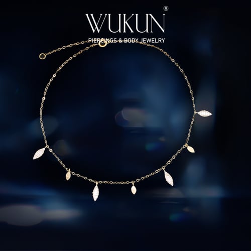 خلخال ذهب عيار 18k بأشكال ورق شجر معلقة بكرستالات...