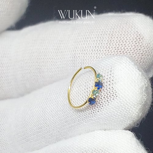 زمام بيرسينج ذهب 18K دائري حلقة بأربع فصوص فيروزي...