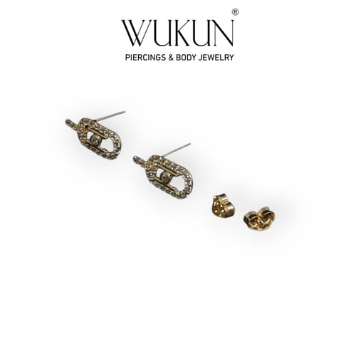 أقراط ذهب عيار 18k شكل بيضاوي متداخل مرصع بفصوص