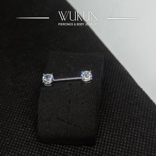 حلق يرسينج فضة بار مستقيم بفصين من الأطراف