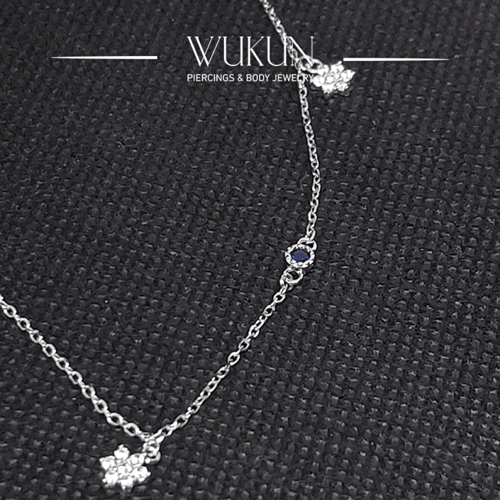 خلخال فضة 925 وردة وفص أزرق موديل 9271