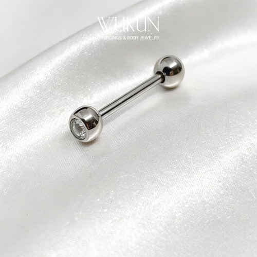 حلق بيرسينج فضة 925s بار مستقيم بكرة بفص شفاف