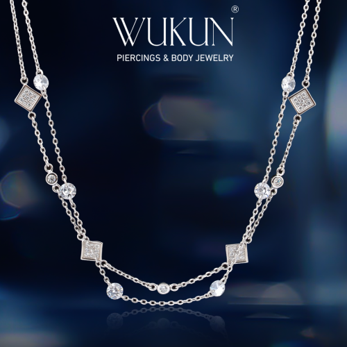 سلسال فضة عيار 925 طبقتين في واحد مربعات بفصوص لام...