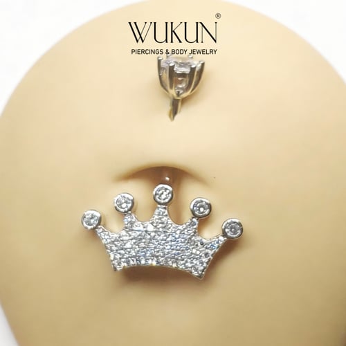 حلق بيرسينج فضة 925 للسرة بشكل تاج خماسي متلألئ