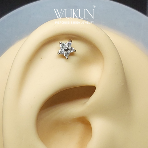 بيرسينج فضة 925s برغي باك فلات شكل وردة خماسية