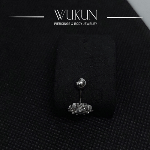 حلق بيرسينج فضة 925 للسرة بار مخفي بشكل وردة