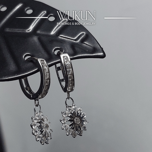 أقراط فضة عيار 925S حلقة بوردة معلقة