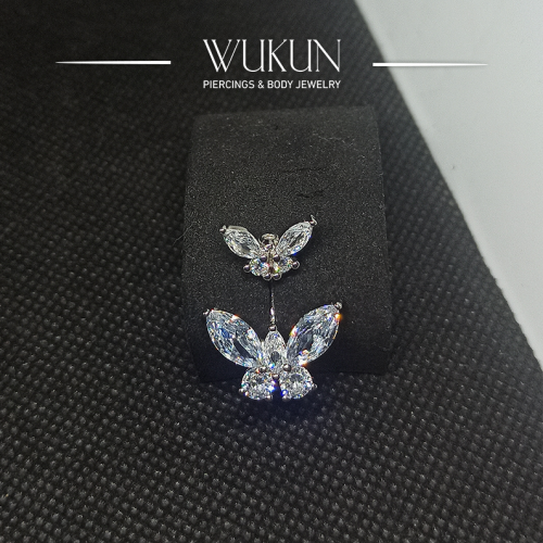 حلق بيرسينج فضة 925s للسرة فراشتين