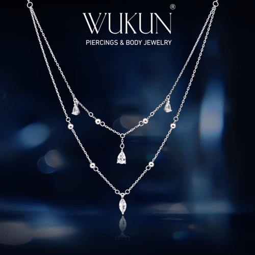 سلسال فضة عيار 925 دورين بفصوص دمعة لامعة مع كرات...