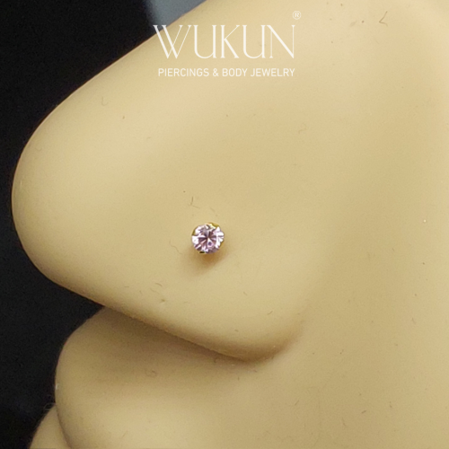 زمام بيرسينج ذهب عيار 18K بفص وردي فاتح وسط