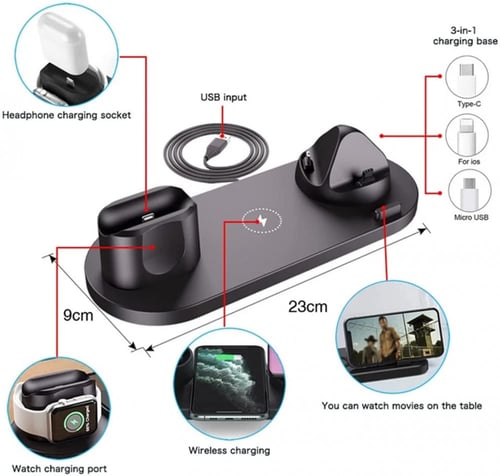 شاحن لاسلكي ، محطة شحن لاسلكي سريعة 6 في 1 لساعة A...