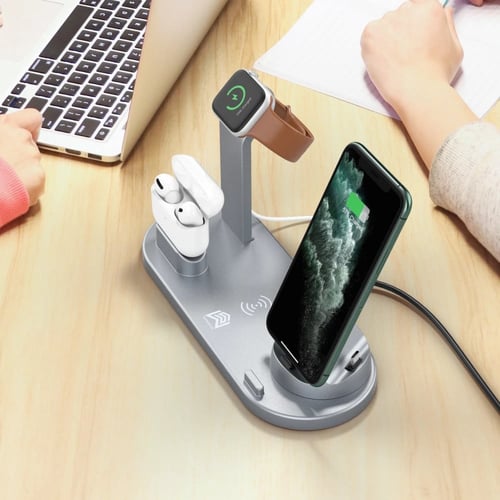 شاحن لاسلكي Dock 4 في 1 محطة شحن متعددة للأجهزة مع...