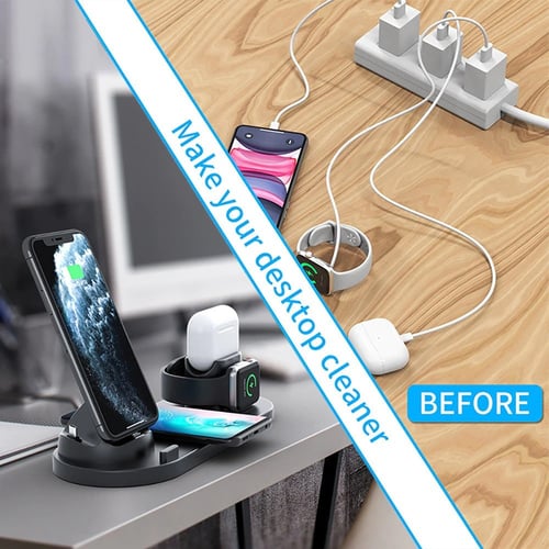 شاحن لاسلكي ، محطة شحن لاسلكي سريعة 6 في 1 لساعة A...