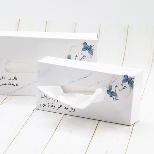 4 علب مناديل بتصمم ورد ازرق انيق