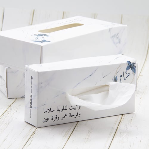 4 علب مناديل بتصمم ورد ازرق انيق