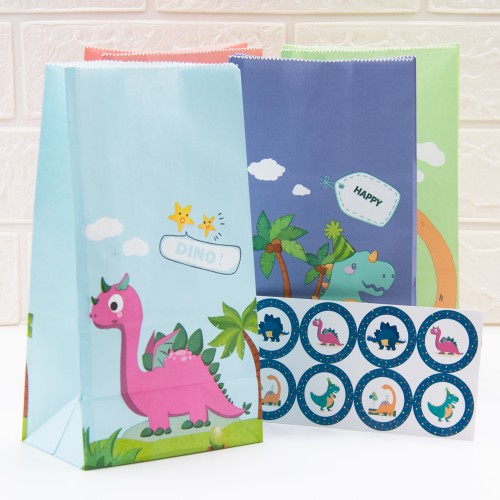 12 كيس ديناصورات لطيفة ورقية 4 أشكال