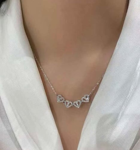 قلاده القلوب المرتبطه مطلي فضه عيار 925