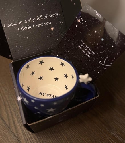 كوب فخار كحلي بعبارة بالداخل MY STAR