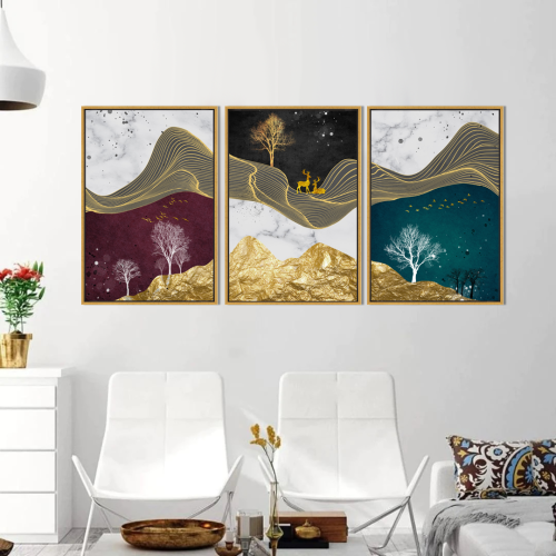 لوحة ثلاثية غزال وشجرة