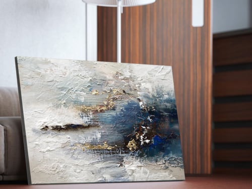 لوحة تجريدية أزرق و رمادي وبنى